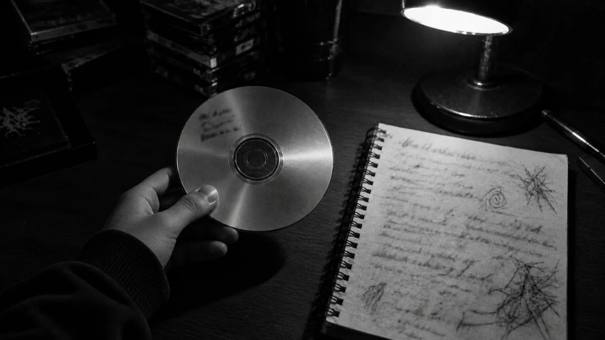 ① A burned CD and a scribbled notebook