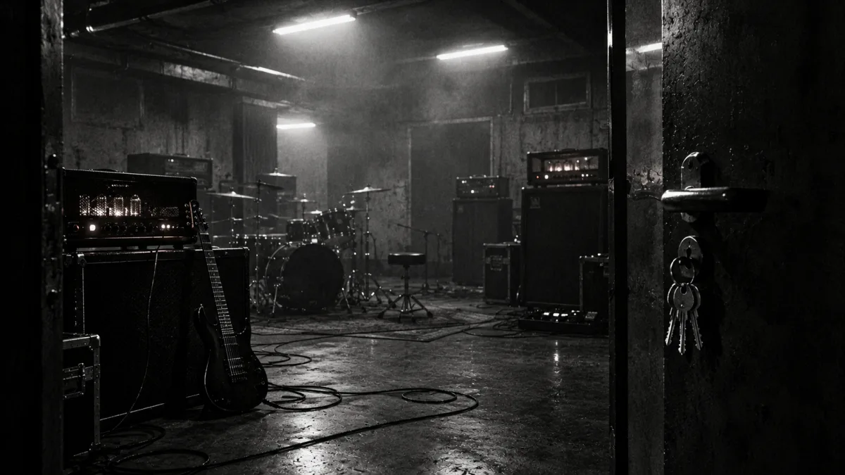 ① An empty room with the lights on, a bunch of keys on the door