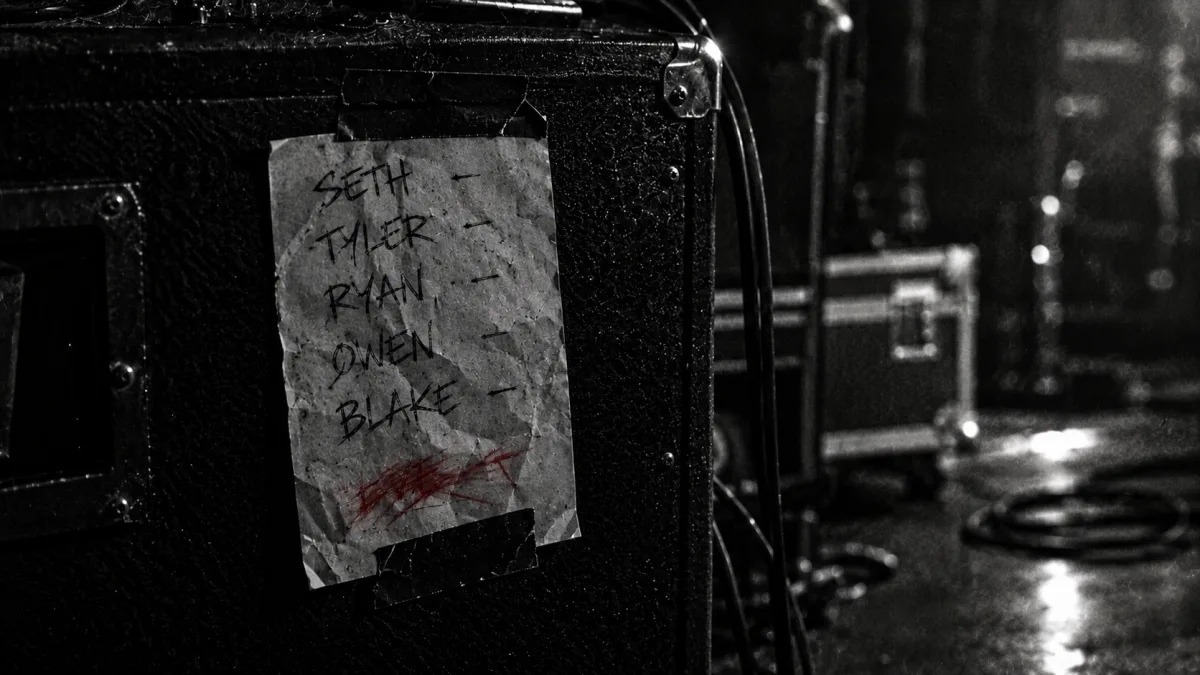 ① Under five names, a sixth crossed out in red