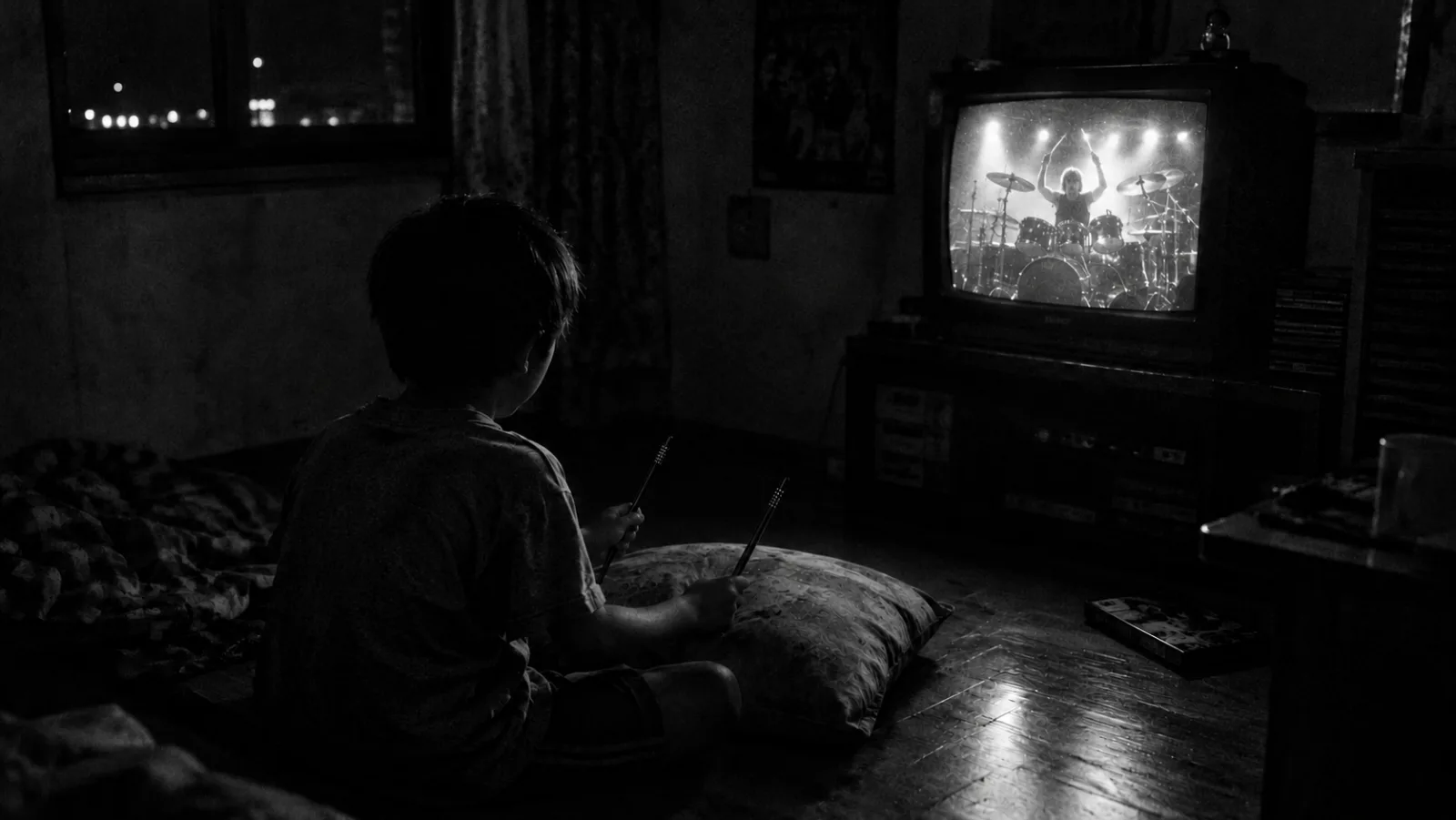 Busan, 2009 — a drummer on TV, a kid with sticks