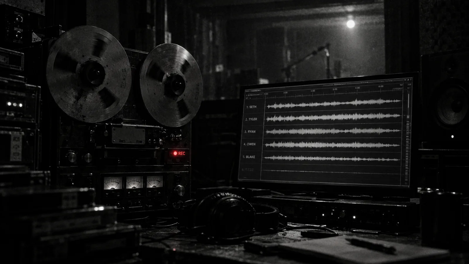 A red REC light, a sixth track in the waveform